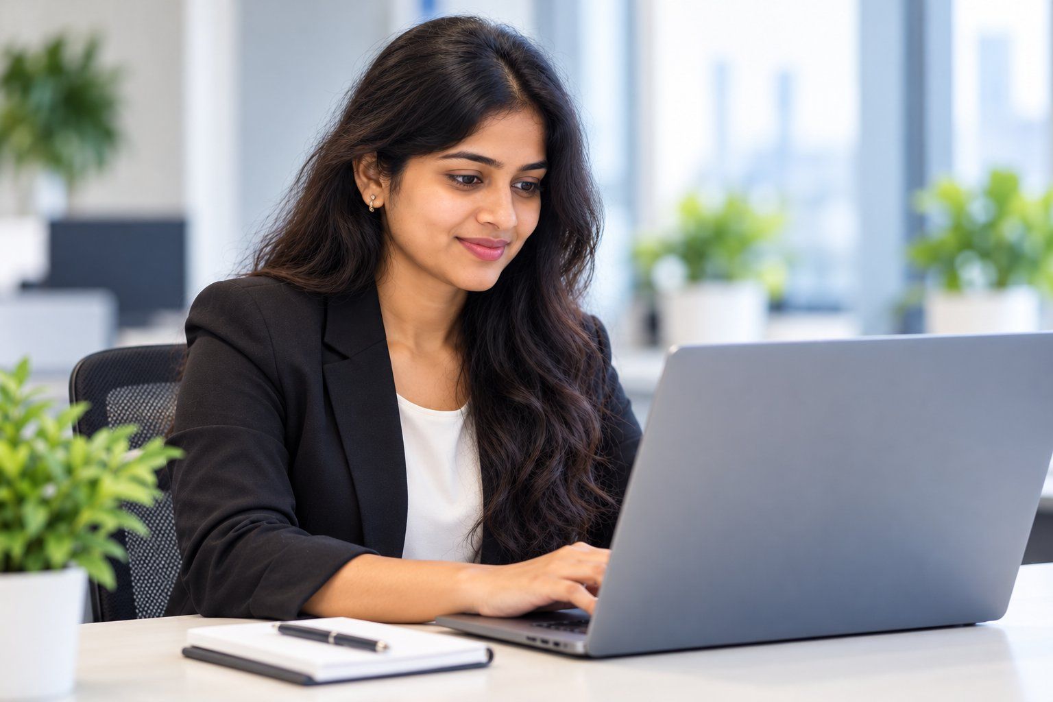 A security consultant working at her laptop